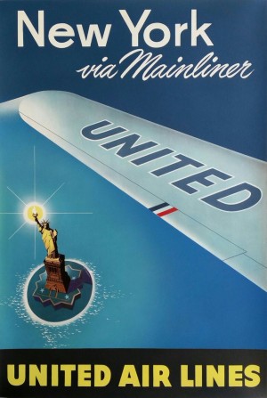 United Air Lines New York via Mainliner poster